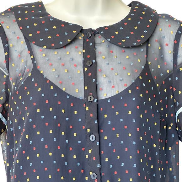 ModCloth Polka Dot Short-Sleeve Sheer blue Dress attached‎ slip S - Picture 9 of 10